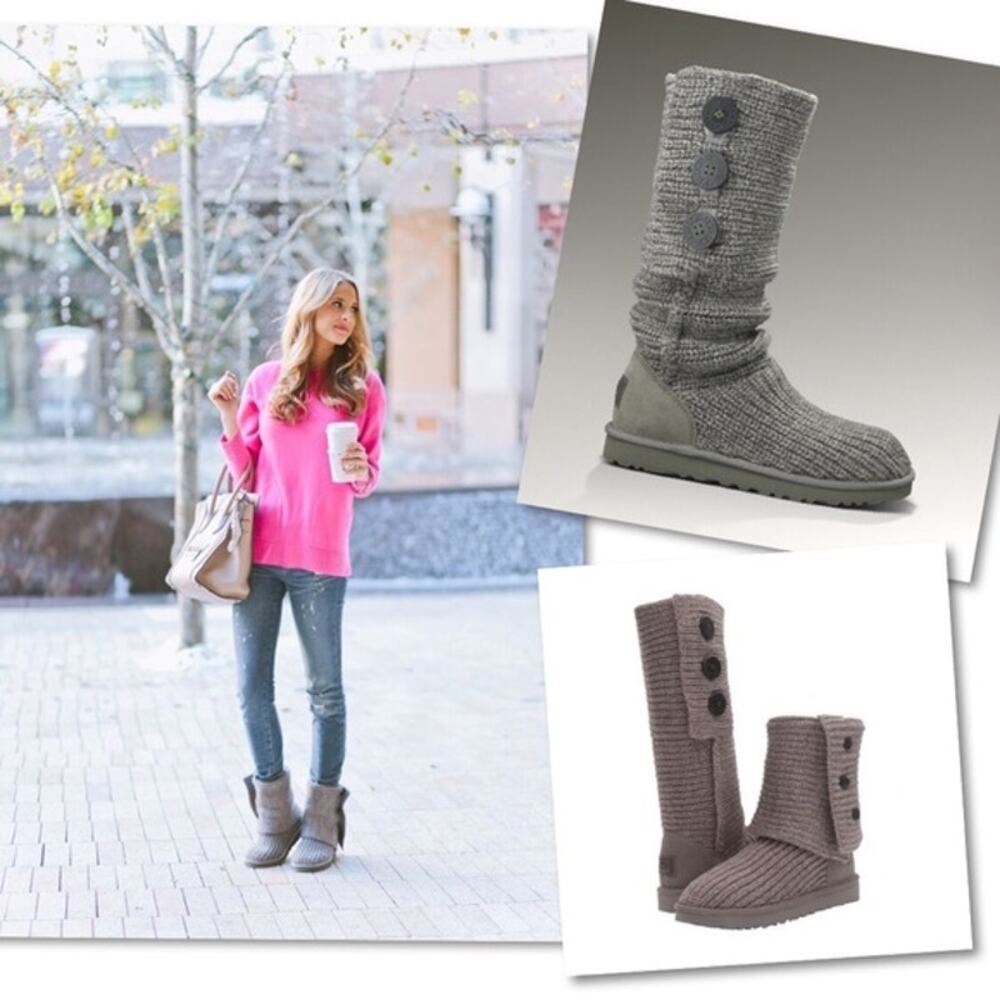 UGG Classic Cardy Sweater Knit Boots Grey SZ 6